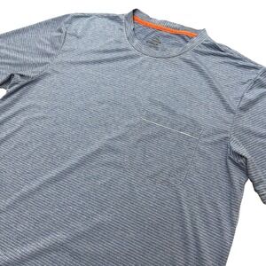 Prana Pocket T-Shirt Mens Medium Blue White Stripe Short Sleeve Performance